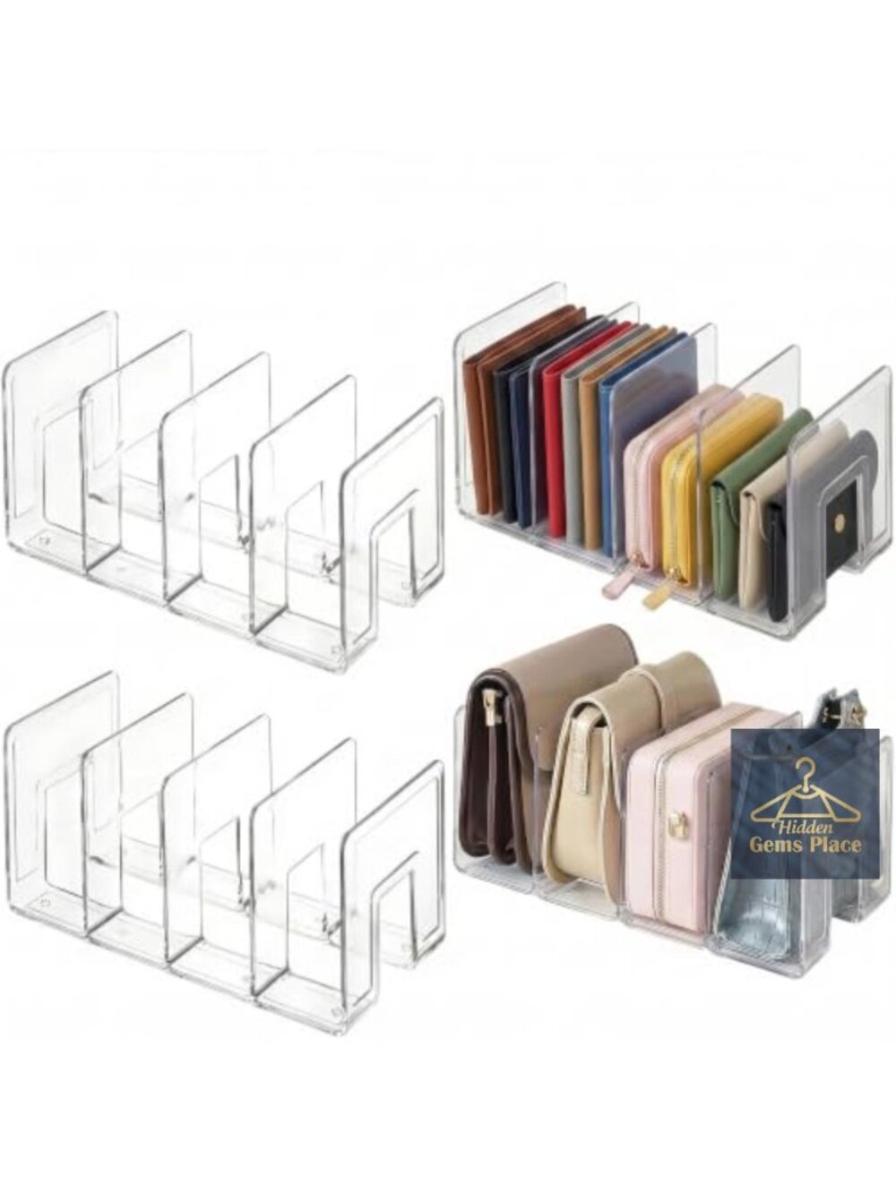 4 Pack Acrylic Purse Organizer Clear Stackable Handbag Storage 4 Slots